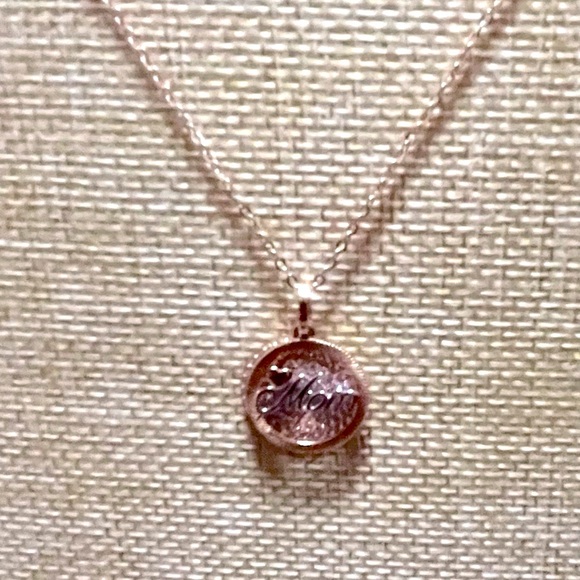 Silver Over Rose Gold Double Pendant “Mom” CZ & Necklace - Picture 10 of 10